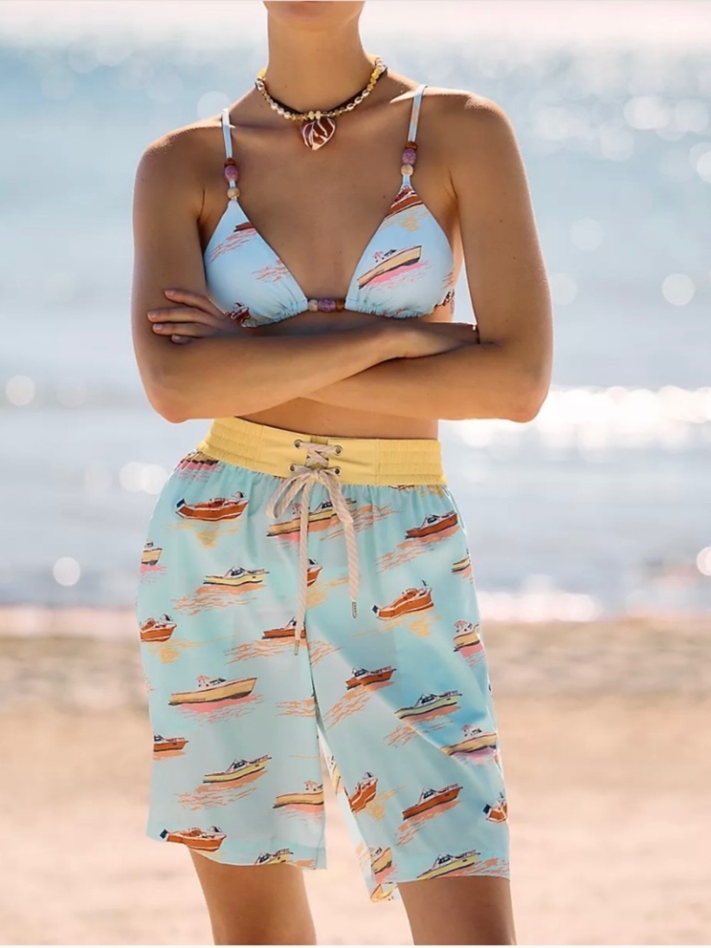 Celandine Long Board Shorts Light Blue SZ L
